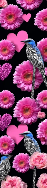 Free bird bookmark featuring small birds on pink hearts